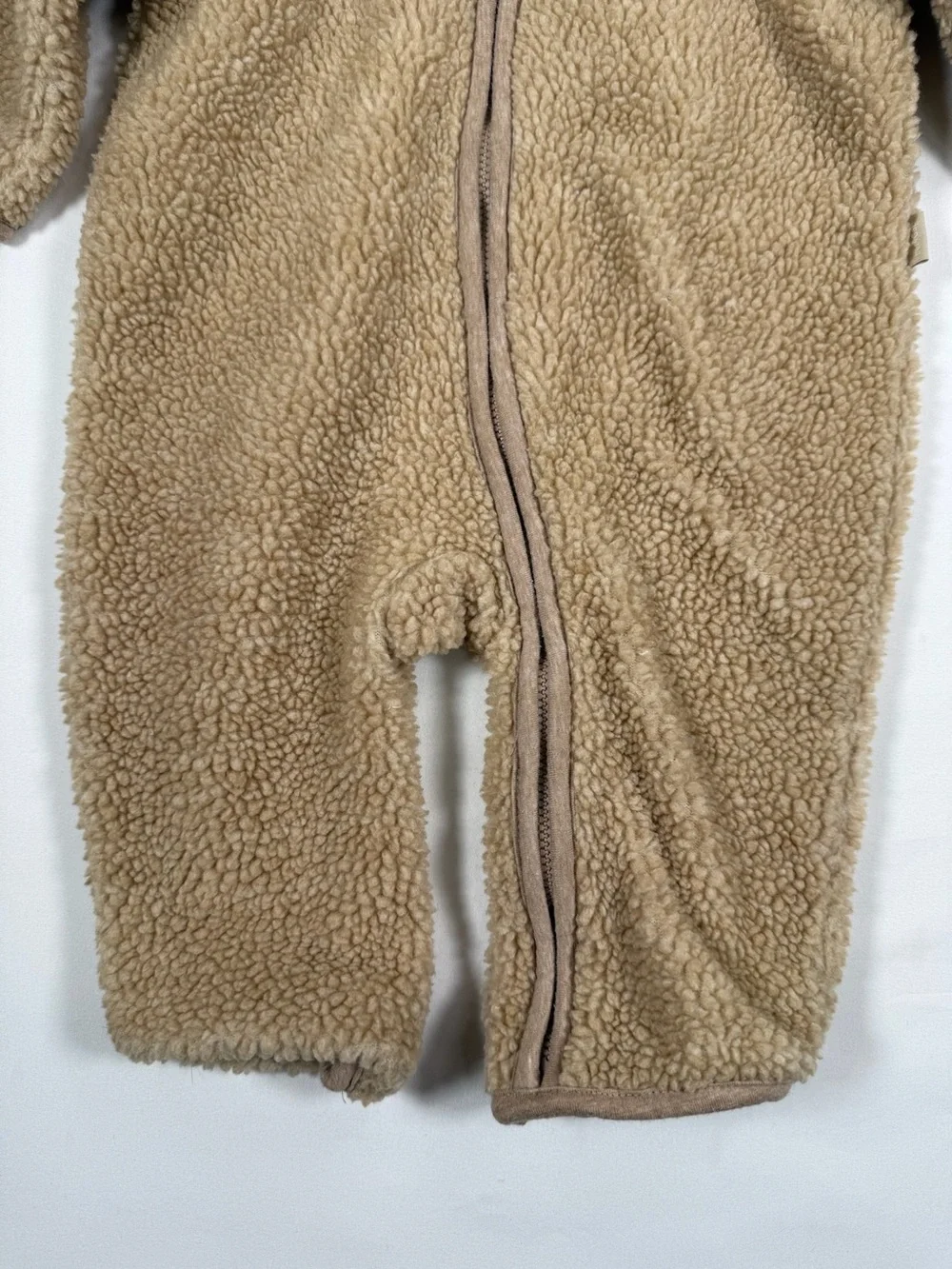 BABY GAP 6-12M Sherpa Bear Pram Suit Tan Teddy Fleece Hooded One Piece Unisex